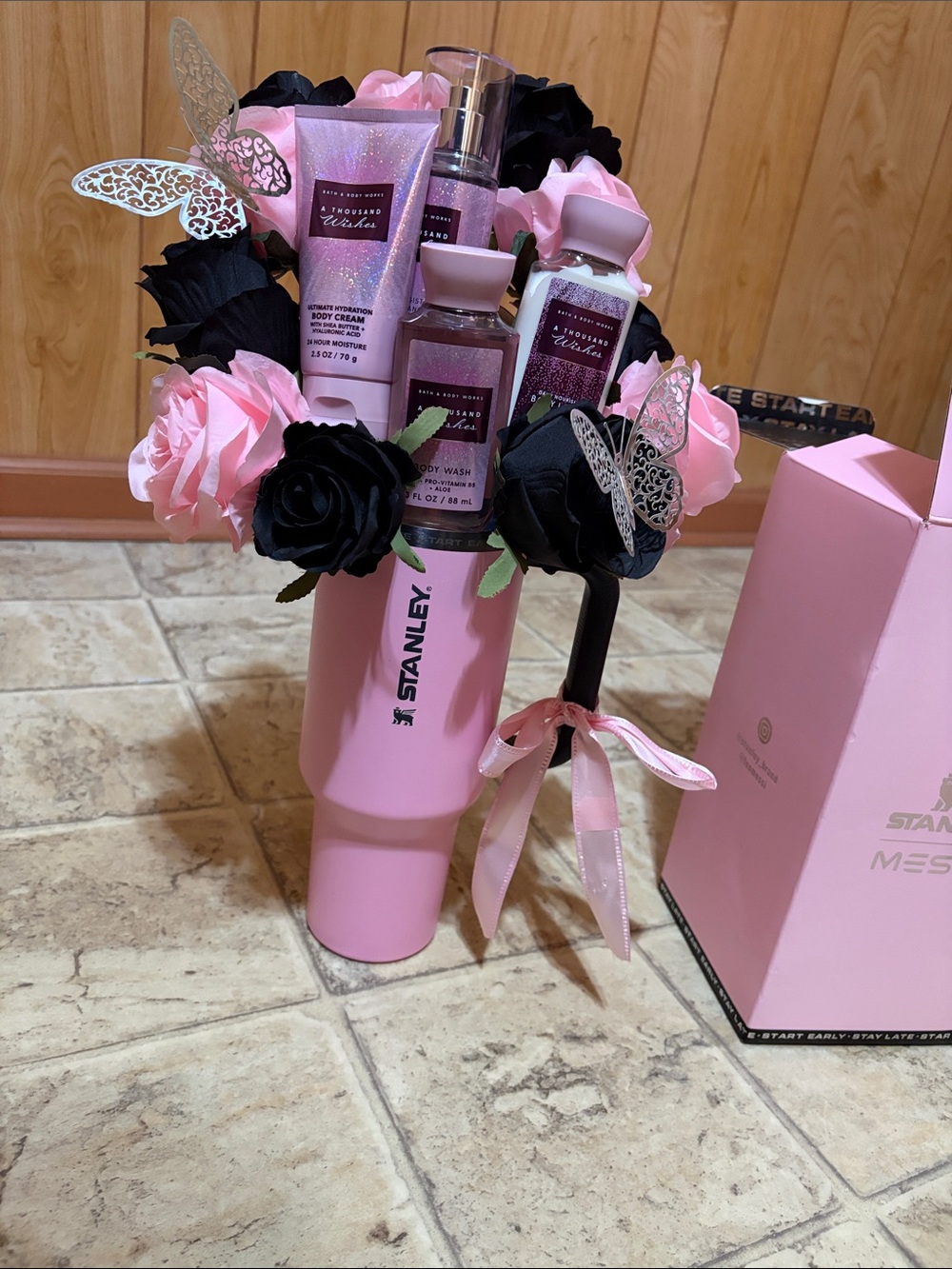 Stanley Pink Floral Spa Gift Tumbler with Bath Set